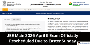 JEE Main 2026 April 5 Exam Officially Rescheduled Due to Easter Sunday; Check Revised Dates Here